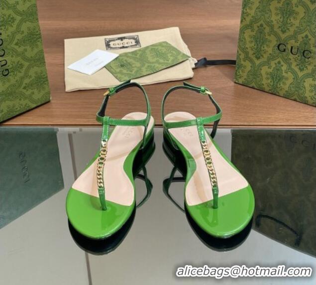 Stylish Gucci Signoria Leather Flat Thong Sandals Green 427068