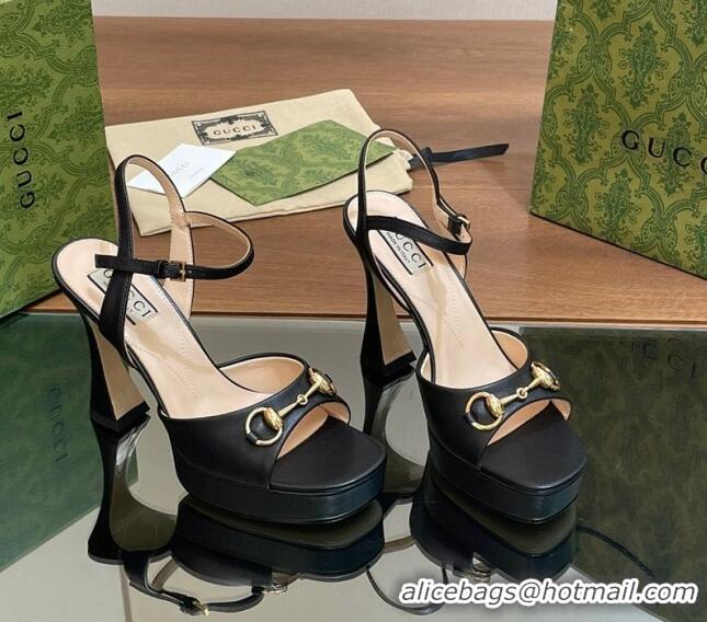 Pretty Style Gucci Horsebit High Heel Platform Sandals 11 in Leather Black 427069