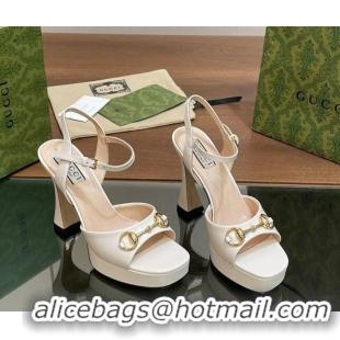 Cheap Price Gucci Horsebit High Heel Platform Sandals 11 in Leather White 427070