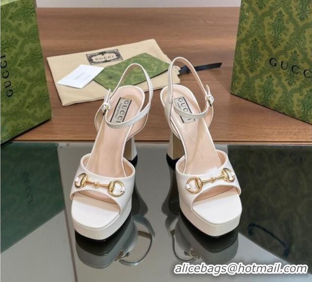 Cheap Price Gucci Horsebit High Heel Platform Sandals 11 in Leather White 427070