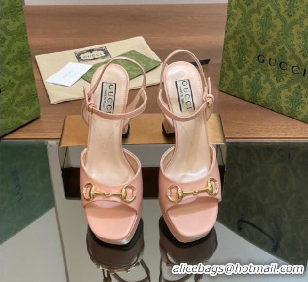 Best Grade Gucci Horsebit High Heel Platform Sandals 11 in Leather Pink 427071