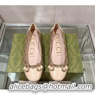 Duplicate Gucci Horsebit Flat Ballet in GG Canvas and Leather Light Beige 427073