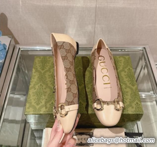 Duplicate Gucci Horsebit Flat Ballet in GG Canvas and Leather Light Beige 427073