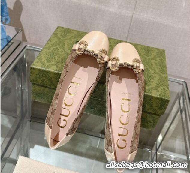 Duplicate Gucci Horsebit Flat Ballet in GG Canvas and Leather Light Beige 427073