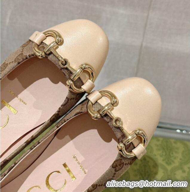 Duplicate Gucci Horsebit Flat Ballet in GG Canvas and Leather Light Beige 427073