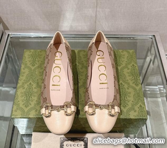 Duplicate Gucci Horsebit Flat Ballet in GG Canvas and Leather Light Beige 427073