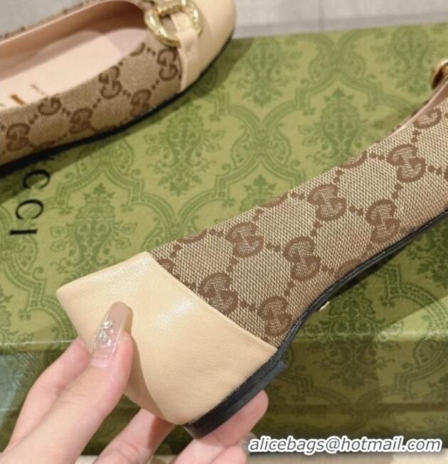 Duplicate Gucci Horsebit Flat Ballet in GG Canvas and Leather Light Beige 427073