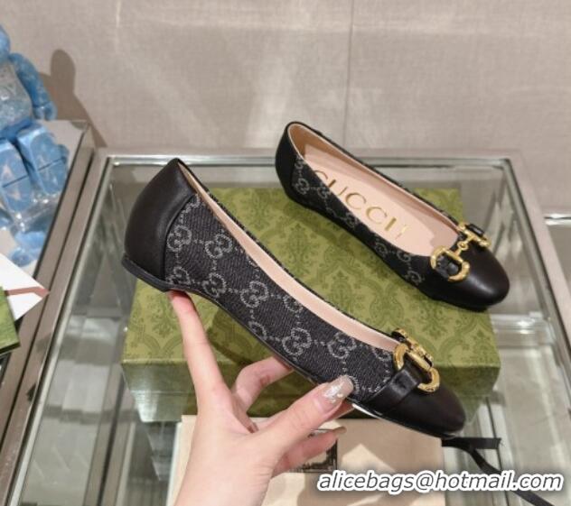 Purchase Gucci Horsebit Flat Ballet in GG Canvas and Leather Black 427075