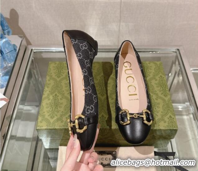 Purchase Gucci Horsebit Flat Ballet in GG Canvas and Leather Black 427075