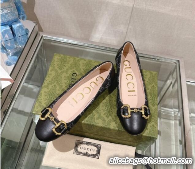 Purchase Gucci Horsebit Flat Ballet in GG Canvas and Leather Black 427075