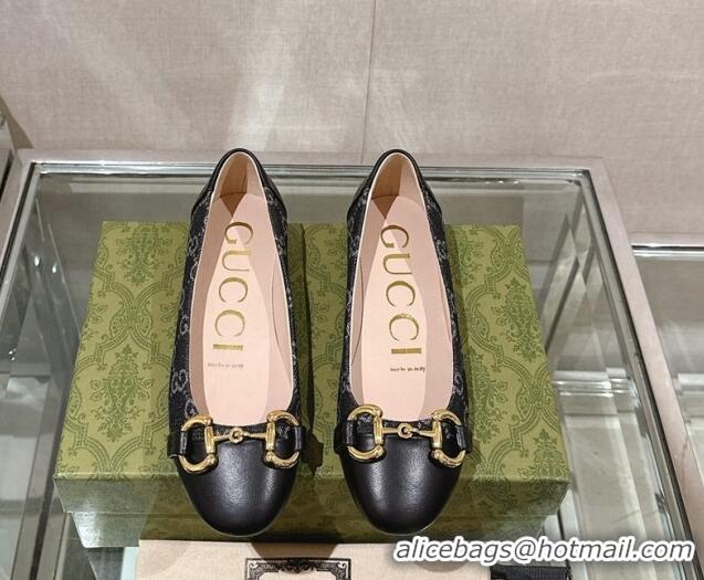 Purchase Gucci Horsebit Flat Ballet in GG Canvas and Leather Black 427075