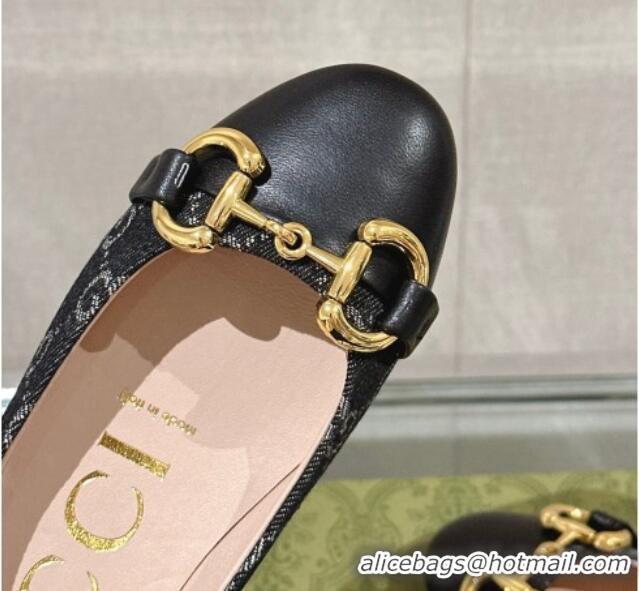 Purchase Gucci Horsebit Flat Ballet in GG Canvas and Leather Black 427075