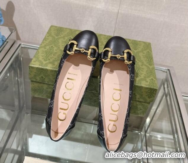 Purchase Gucci Horsebit Flat Ballet in GG Canvas and Leather Black 427075