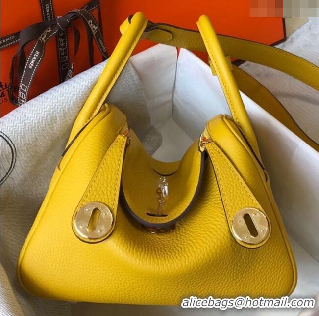 New Design Hermes Mini Lindy 21cm in Original Calf Leather H3043 Yellow