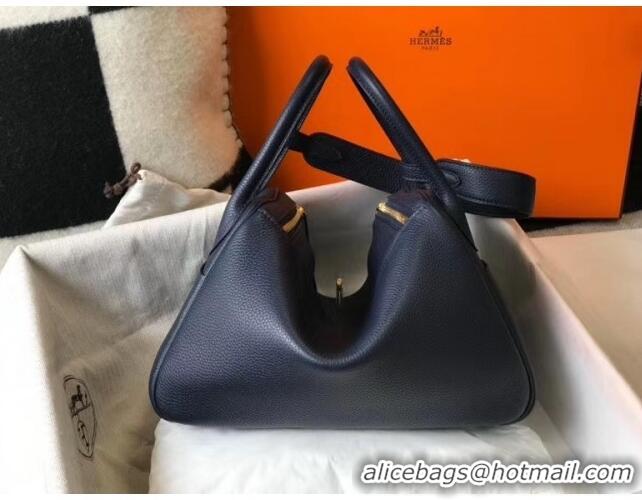 Top Grade Hermes Lindy 30cm Bag In Togo Calfskin Leather H2903 Navy Blue