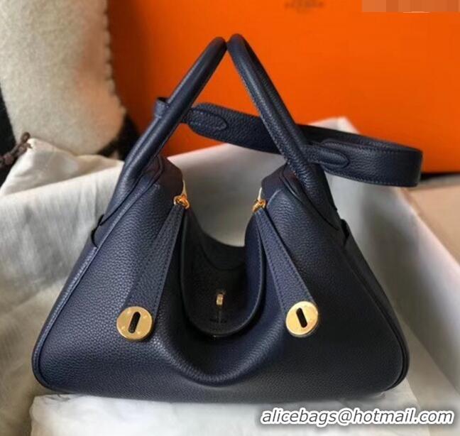 Top Grade Hermes Lindy 30cm Bag In Togo Calfskin Leather H2903 Navy Blue