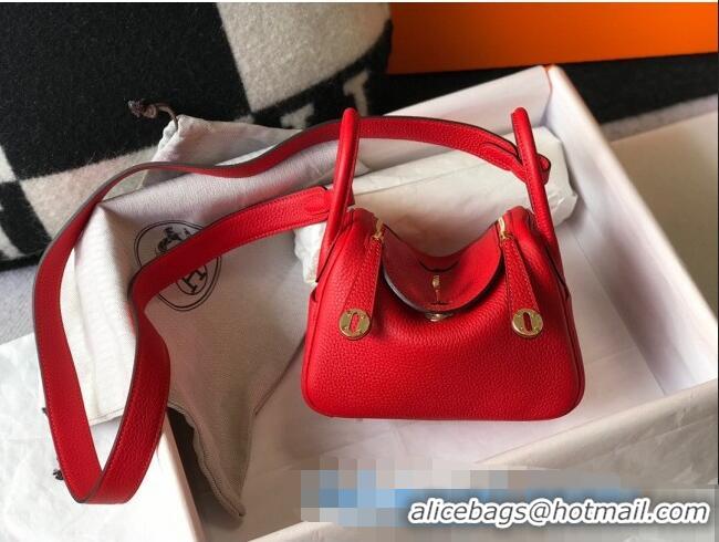 Luxury Discount Hermes Lindy Mini Bag 19CM H1714 Red Gold