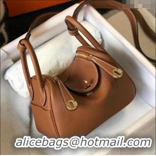 Top Grade Cheap Hermes Lindy Mini Bag 19CM H1714 Brown Gold