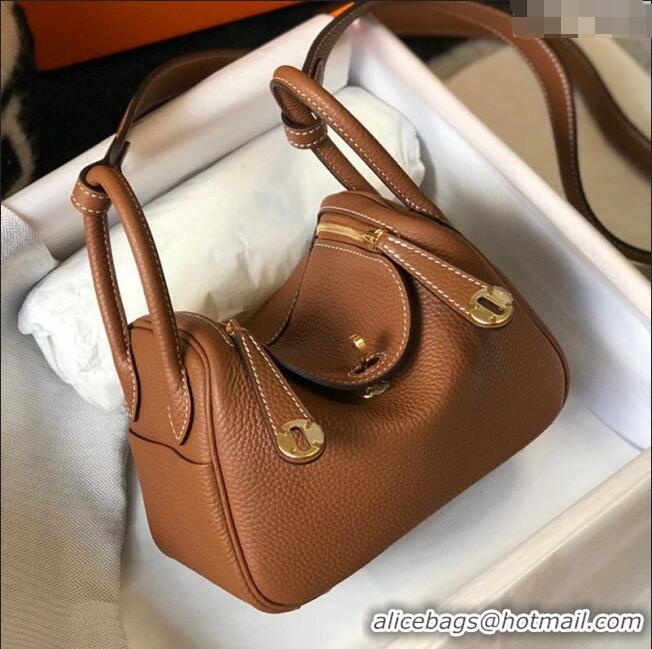 Top Grade Cheap Hermes Lindy Mini Bag 19CM H1714 Brown Gold