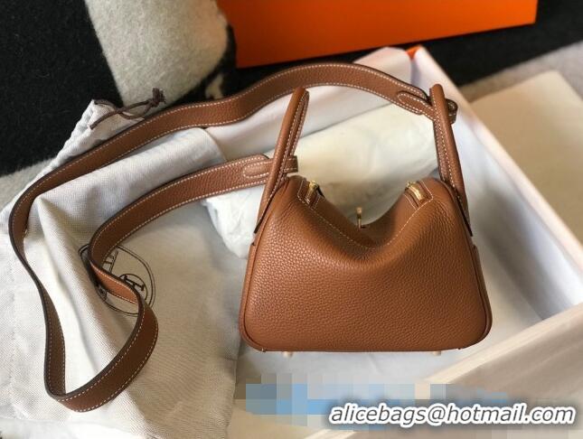 Top Grade Cheap Hermes Lindy Mini Bag 19CM H1714 Brown Gold