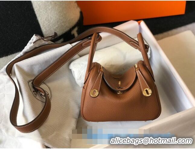 Top Grade Cheap Hermes Lindy Mini Bag 19CM H1714 Brown Gold