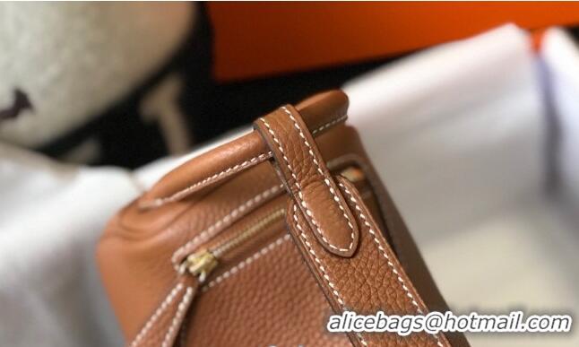 Top Grade Cheap Hermes Lindy Mini Bag 19CM H1714 Brown Gold