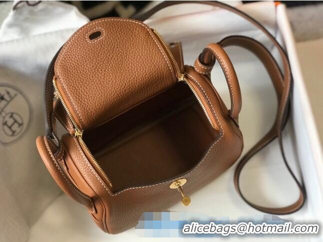 Top Grade Cheap Hermes Lindy Mini Bag 19CM H1714 Brown Gold