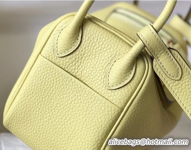 Shop Inexpensive Hermes Lindy Mini Bag 19cm in Grainy Calfskin H2345 Chick Yellow