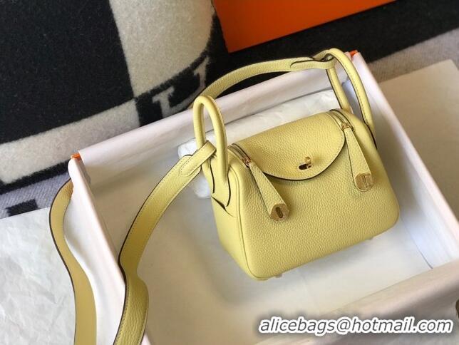 Shop Inexpensive Hermes Lindy Mini Bag 19cm in Grainy Calfskin H2345 Chick Yellow