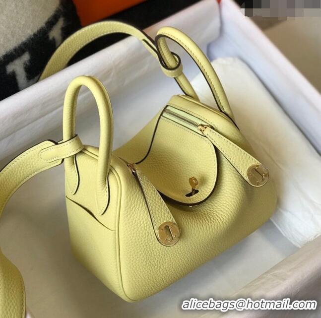 Shop Inexpensive Hermes Lindy Mini Bag 19cm in Grainy Calfskin H2345 Chick Yellow