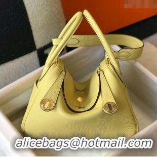 Promotional Hermes Lindy 26cm/30cm Bag in Grainy Calfskin H2691 Chick Yellow