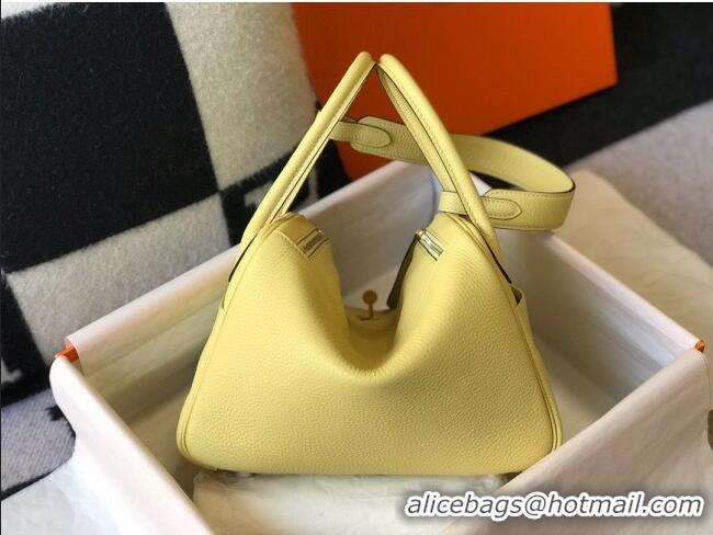 Promotional Hermes Lindy 26cm/30cm Bag in Grainy Calfskin H2691 Chick Yellow