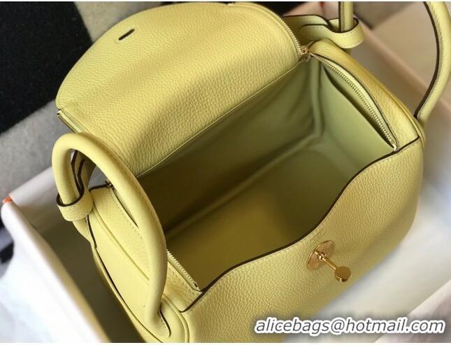 Promotional Hermes Lindy 26cm/30cm Bag in Grainy Calfskin H2691 Chick Yellow