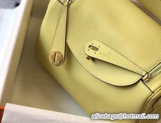 Promotional Hermes Lindy 26cm/30cm Bag in Grainy Calfskin H2691 Chick Yellow