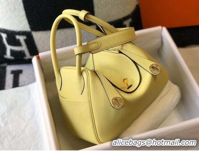 Promotional Hermes Lindy 26cm/30cm Bag in Grainy Calfskin H2691 Chick Yellow