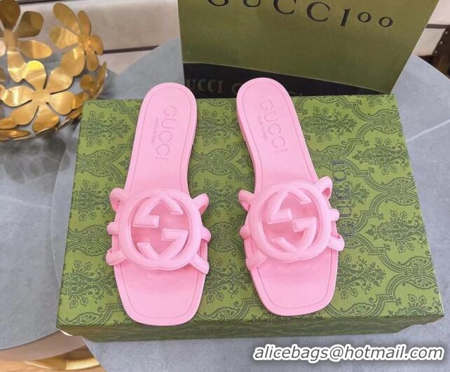 Sumptuous Gucci Rubber Interlocking G Flat Slide Sandals Pink 427077