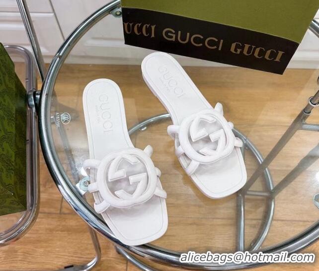 Sophisticated Gucci Rubber Interlocking G Flat Slide Sandals White 427078