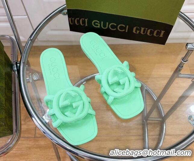 Duplicate Gucci Rubber Interlocking G Flat Slide Sandals Green 427079