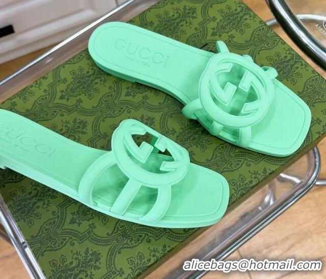 Duplicate Gucci Rubber Interlocking G Flat Slide Sandals Green 427079