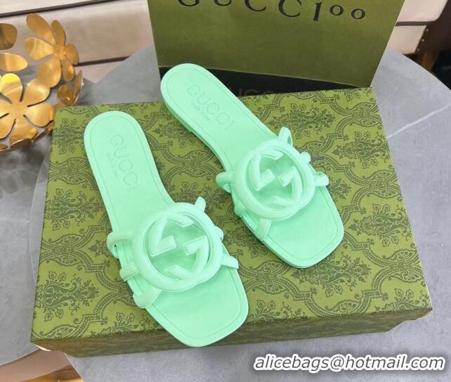 Duplicate Gucci Rubber Interlocking G Flat Slide Sandals Green 427079