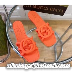 Top Grade Gucci Rubber Interlocking G Flat Slide Sandals Orange 427080