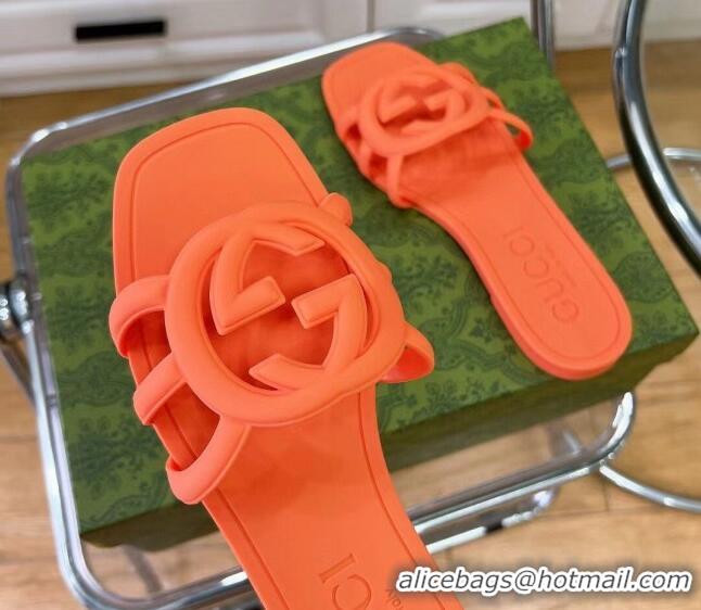 Top Grade Gucci Rubber Interlocking G Flat Slide Sandals Orange 427080