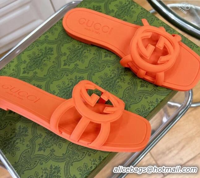 Top Grade Gucci Rubber Interlocking G Flat Slide Sandals Orange 427080