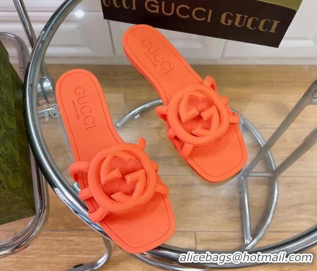 Top Grade Gucci Rubber Interlocking G Flat Slide Sandals Orange 427080