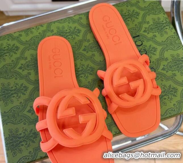 Top Grade Gucci Rubber Interlocking G Flat Slide Sandals Orange 427080