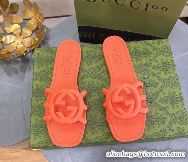 Top Grade Gucci Rubber Interlocking G Flat Slide Sandals Orange 427080