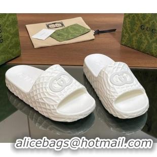 Unique Style Gucci Textured Rubber Interlocking G Flat Slide Sandals White 427081