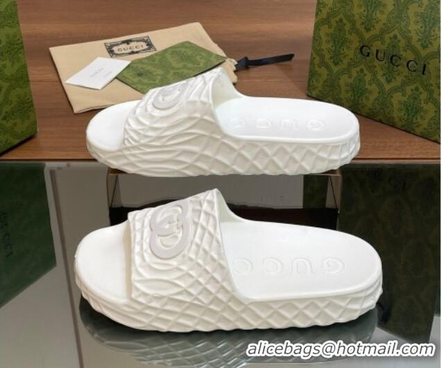 Unique Style Gucci Textured Rubber Interlocking G Flat Slide Sandals White 427081