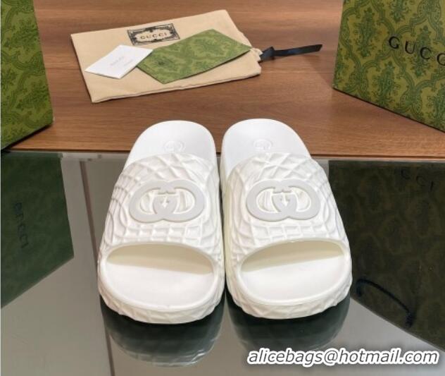 Unique Style Gucci Textured Rubber Interlocking G Flat Slide Sandals White 427081