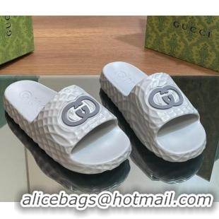 Purchase Gucci Textured Rubber Interlocking G Flat Slide Sandals Grey 427083